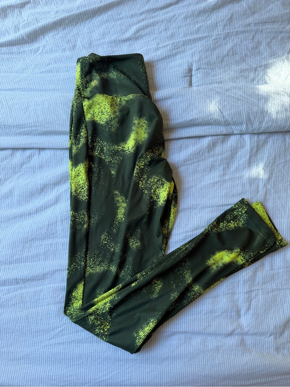 Gymshark women’s Black Leggings with Neon Yellow Marble Print